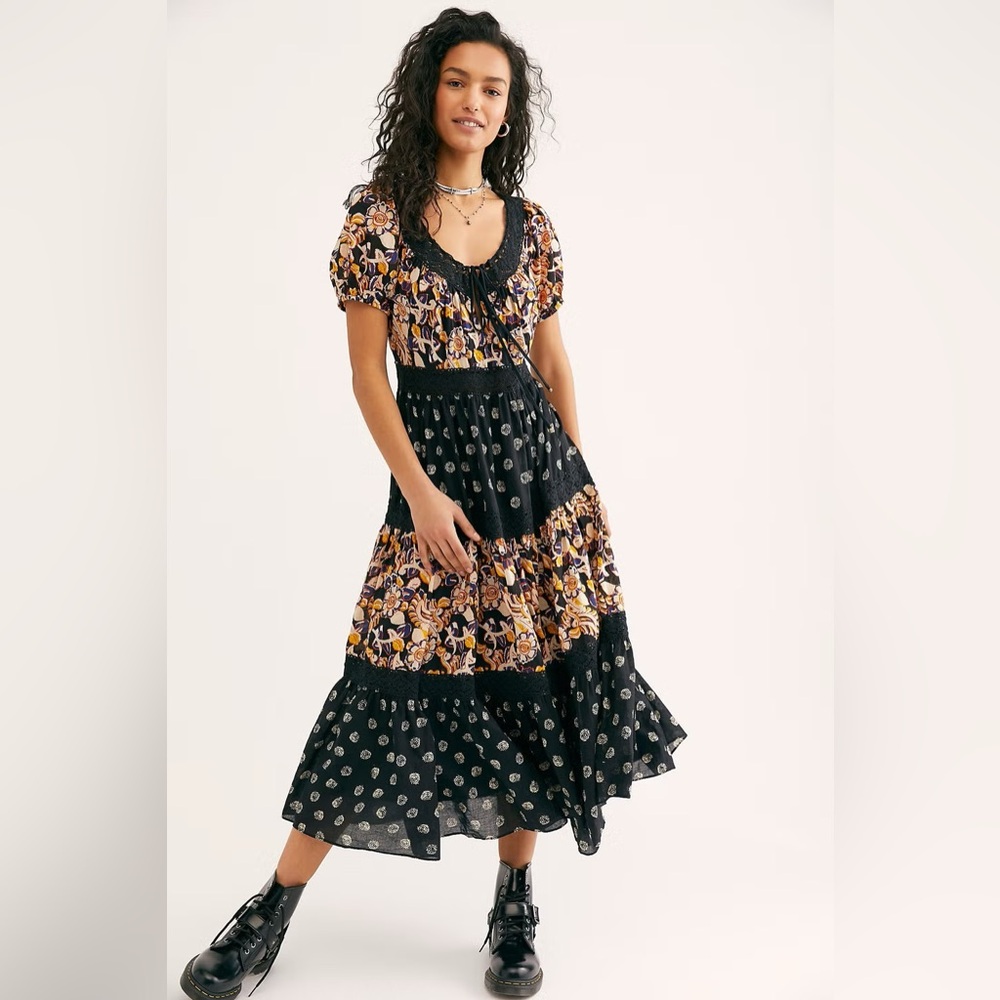Free People Floral and Black  Women's Dress